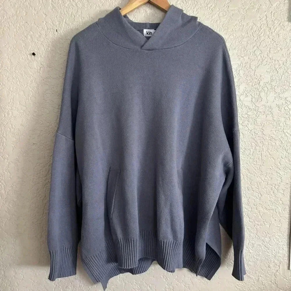 KIN Hoodie Blue Grey Pullover Oversized High Low Hem Kangaroo Size Large - Picture 11 of 11